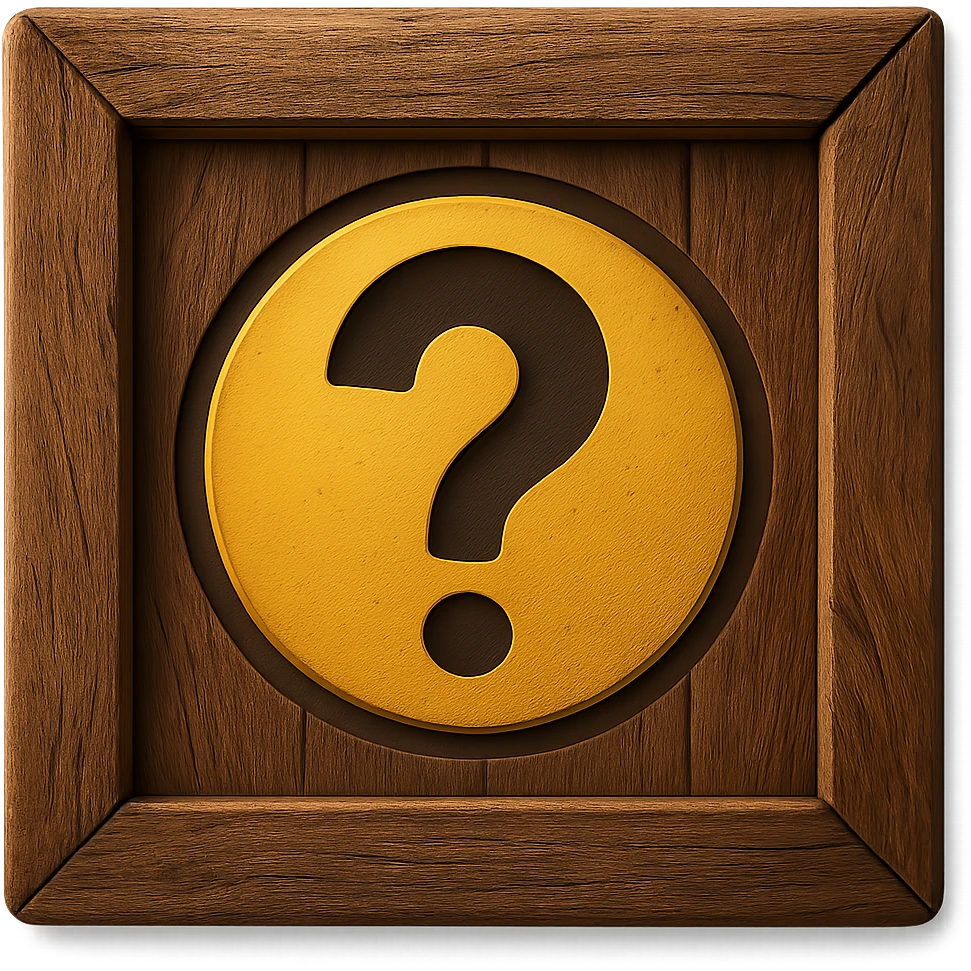 Make the wooden crate more realistic with detailed wood textures, shading, and a three-dimensional effect. Keep the question mark clearly visible. Remove the background to isolate the subject. emoji