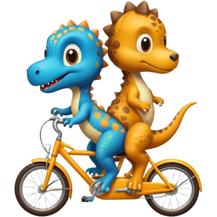 Baby dinosaur and  puppy riding a retro bike  emoji