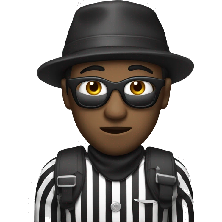 Bank robber, black and white striped shirt, eyeask emoji