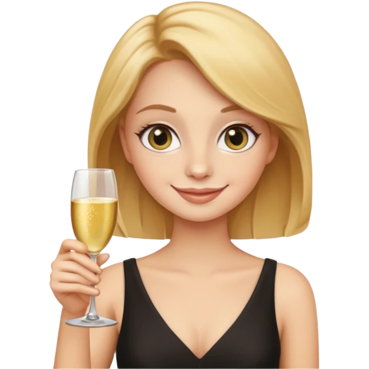leo woman apple emoji style holding a glass of champagne, minimal details, round face, big eyes emoji