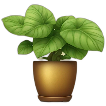 big divine plant with big leaves in a brown flower pot on a stand in golden with four feet emoji