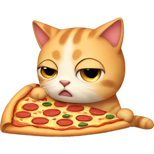 sad cat with a pizza emoji
