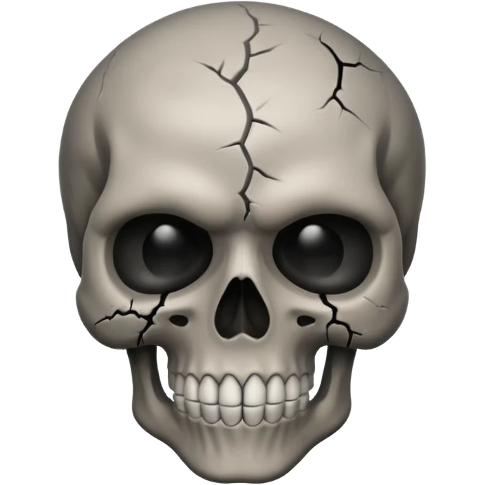 iOS style emoji, dark fantasy skull, cracks, black smoke from eyes, soft light, stylized emoji