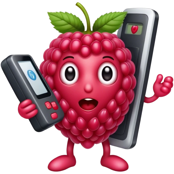 A raspberry holds a scanner emoji
