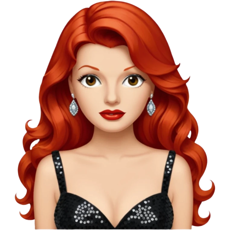 Rita Hayworth with long red hair, black sequin outfit emoji