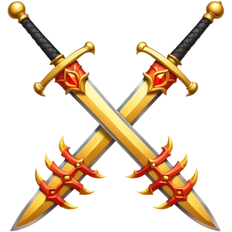 Two powerful on fire fully golden fiery royal crossed swords emoji