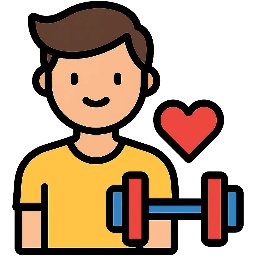 one man with a heart symbol and gym gear, gym lover, icon style, modern and easy to understand emoji