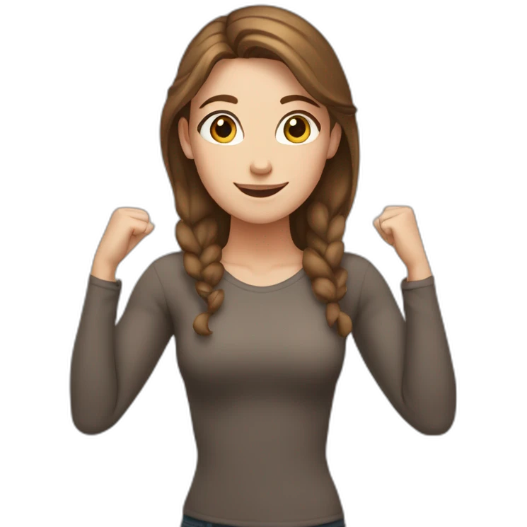white girl brown hair celebrating arms up emoji