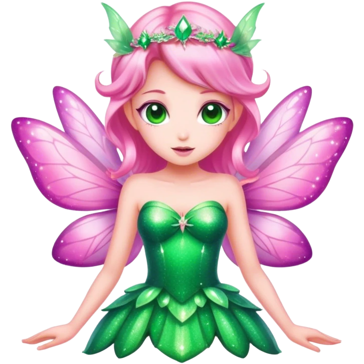 pink fairy in green dress sparkle emoji