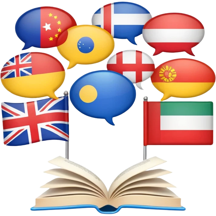 learning modern languages with books, speech bubbles, and flags of different countries emoji