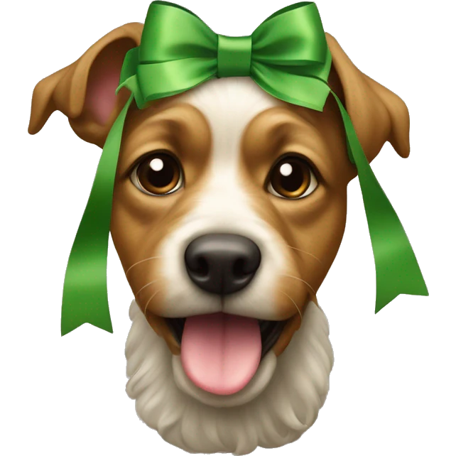 yorkshire with the tongue and green ribbon at the head emoji