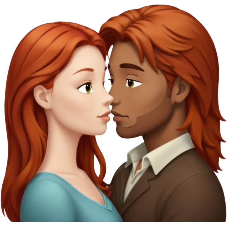 mujer pelirroja pelo largo besando a un hombre de pelo café emoji
