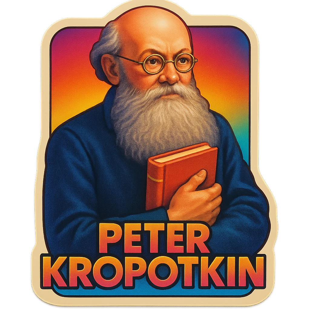 retro sticker of Peter Kropotkin holding a book, colorful background emoji