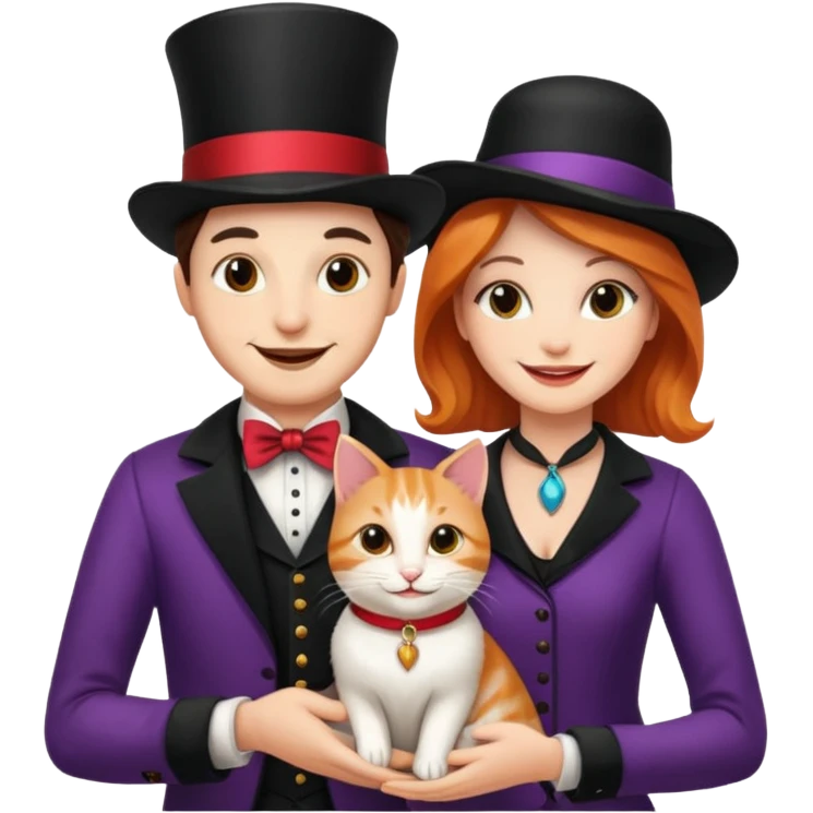magician couple and their pet cat emoji