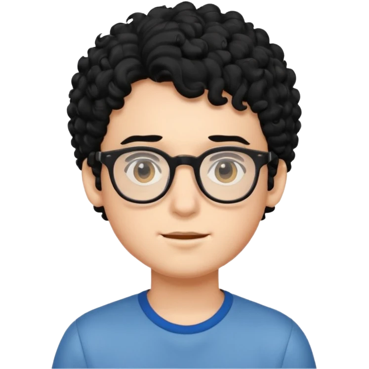 faça um garoto com cabelo preto cacheado, com óculos  emoji