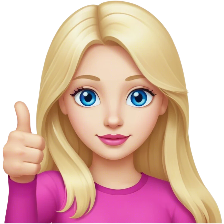 Cinematic realistic beautiful blonde with long hair, blue eyes and pink lips gives a thumbs up emoji