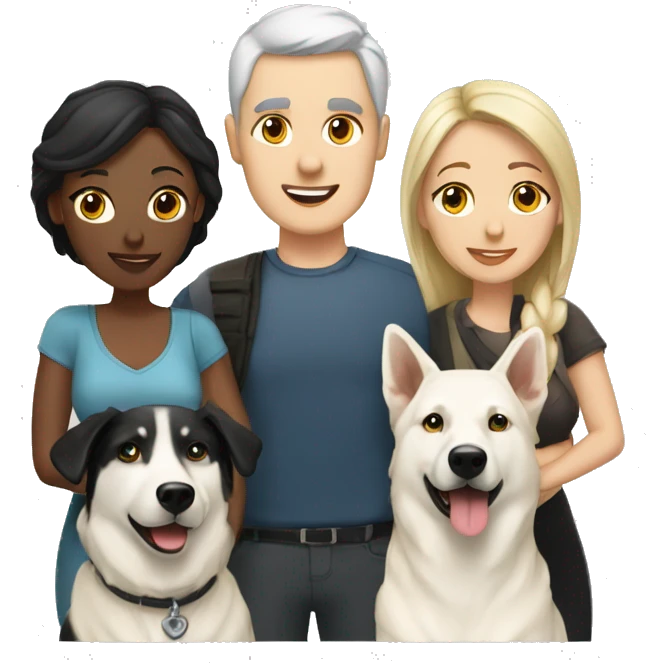 Wife and husband with two white shepherd and one black labrador retriever emoji