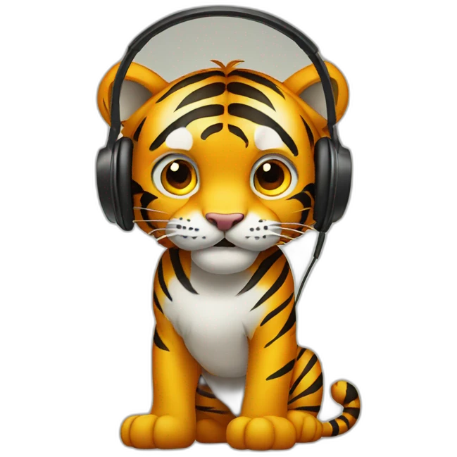 tiger standing on 2 feet wearing headphones emoji