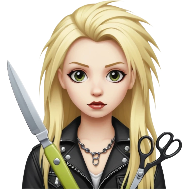 punk- girl with long blonde hair and scissors   emoji