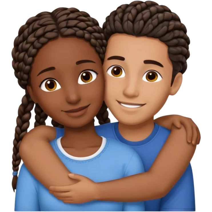 dark skin, black girl with black and brown braids, hugging her middle eastern boyfriend with brown hair and medium to light skin emoji