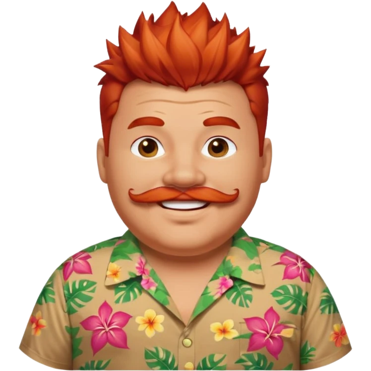 fat spiky haired happy man, red haired and mustache emoji