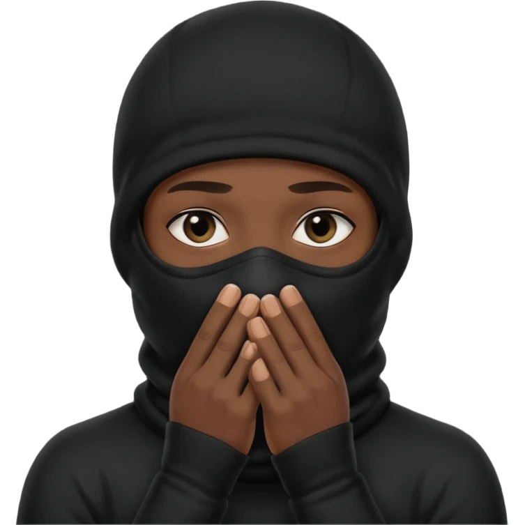 🥷🏽: inspire toi de cet emoji faisant en sorte qu’il est les mains sur la bouche et garde sa cagoule noir avec uniquement ses yeux apparent emoji