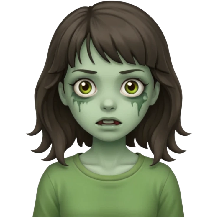 Wavy bangs Brunette zombie girl in horror zombie green  emoji