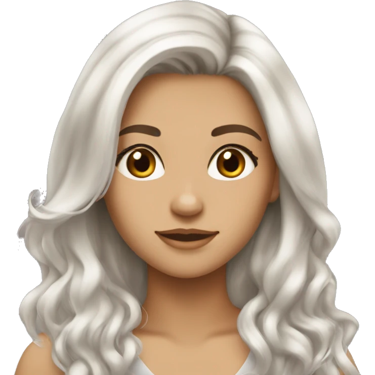 Girl, silver blonde hair with brown roots, long hair, hazel eyes, tan skin emoji