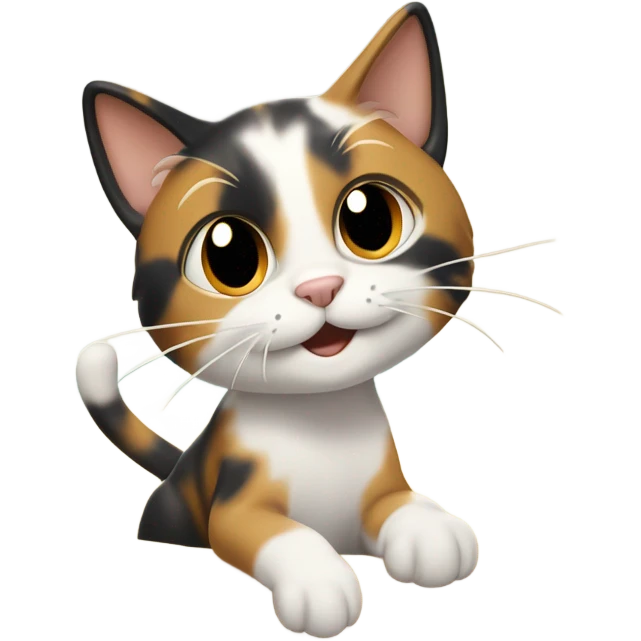 Calico cat flying over a beach while crying  emoji