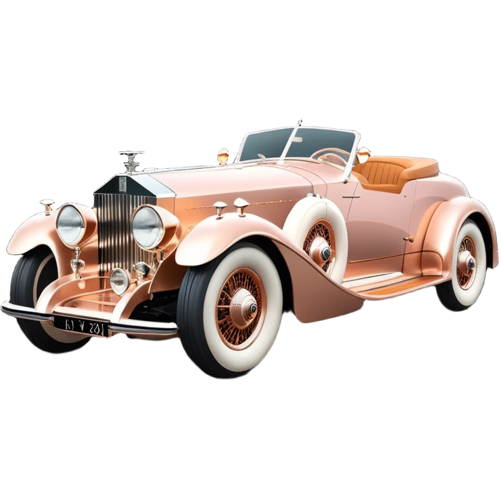 Bare bones streamlined stripped down hot rodded inlaid rose gold and wood accentuated sporty 1932 Rolls Royce with futuristic electric spaceship plasma neon glowing motors and lightening dynamos with wide racing wheels that are held strong by advanced suspension and steering emoji
