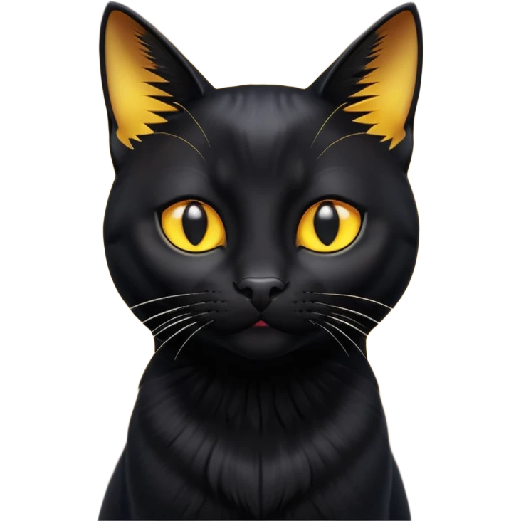 A 3D cartoon jet-black Bombay cat with glossy fur, bright golden eyes, dramatic contrast lighting, Memoji-style cinematic look. full body or half body. emoji
