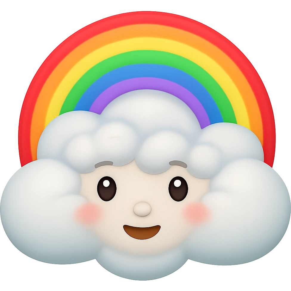 Add a bright, colorful rainbow arcing over the cloud in a Disney style, Apple emoji style. Keep the background transparent. emoji