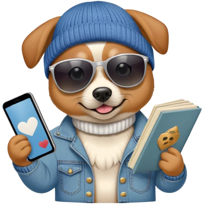 dog with sunglasses and a beanie holding up Best Buds album by Mom Jeans. emoji