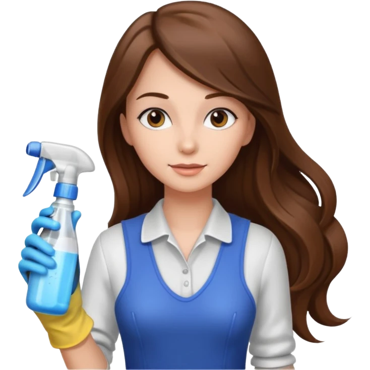 beautiful girl with long brown hair cleaning emoji