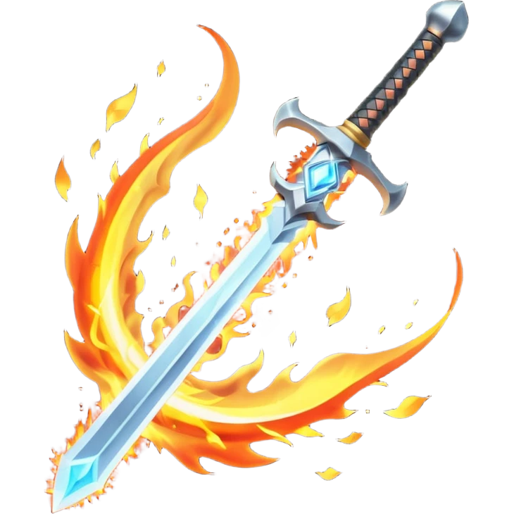 Flaming magic sword — fiery aura and sparks emoji