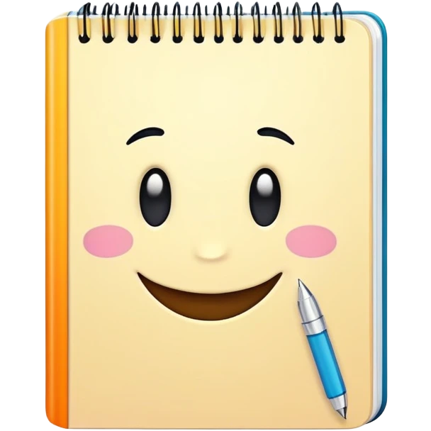 notebook with writing and a smiling face, fun and inviting emoji