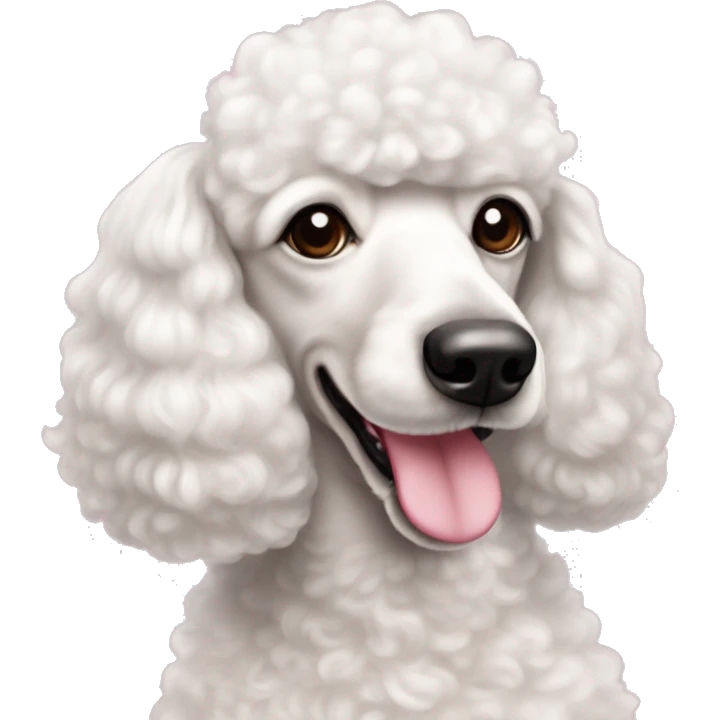 Perrita Fredy poodle blanca con moños rosas en las orejas  emoji