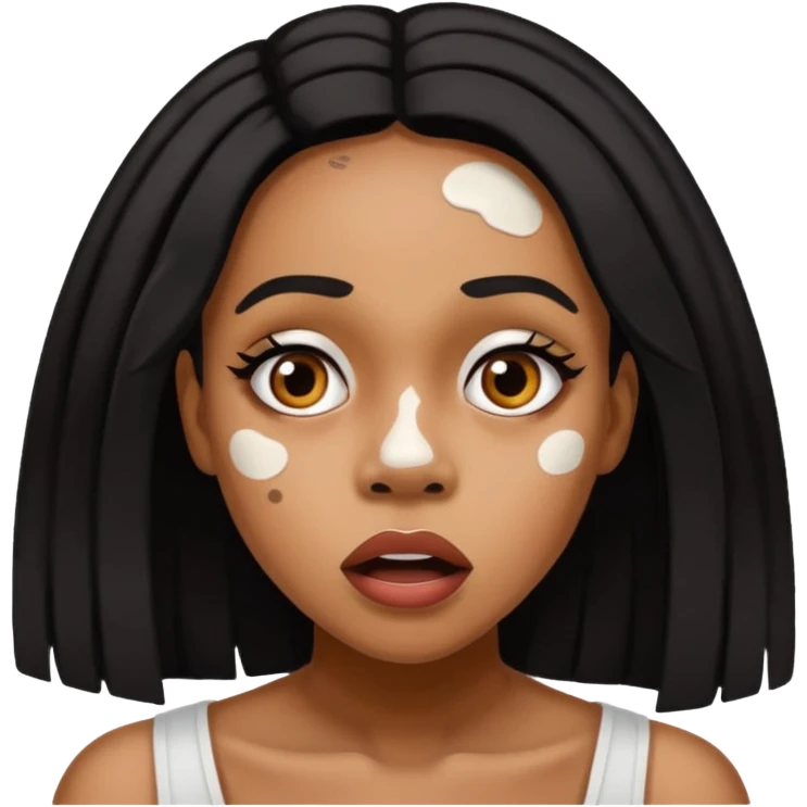 Emoji of a very shocked black female with vitiligo (alot of vitiligo patches) emoji