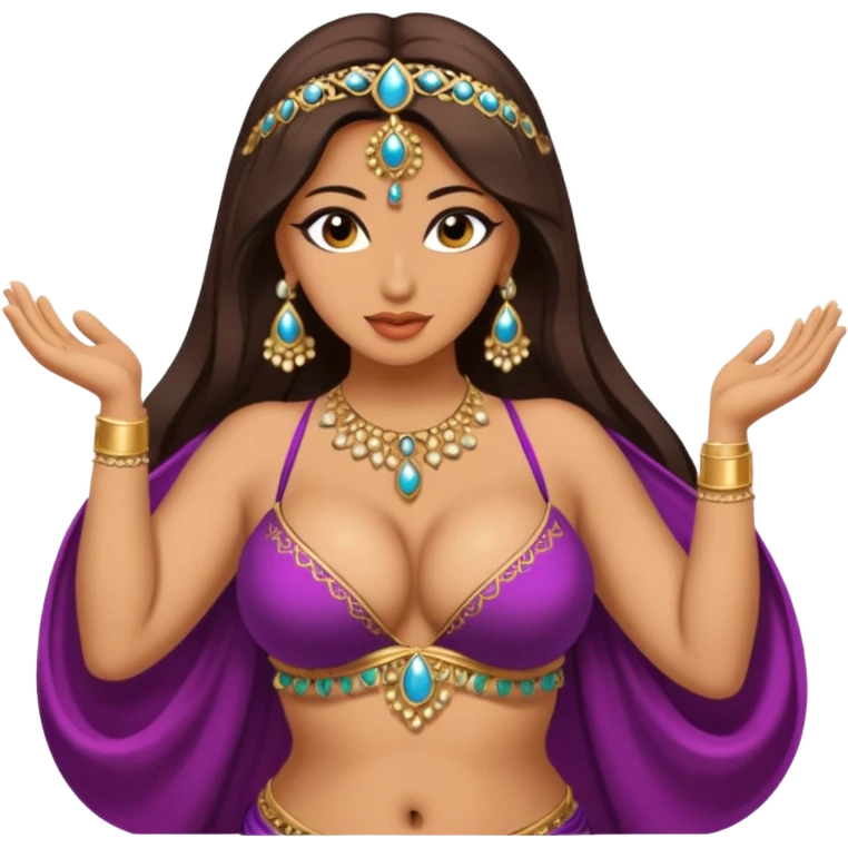 naked bellydancer with very massive naked breasts, giant cleavage, no bra, no top emoji