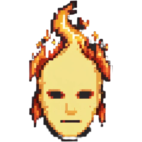 featureless head with fire, no eyes, no mouth, blank face emoji