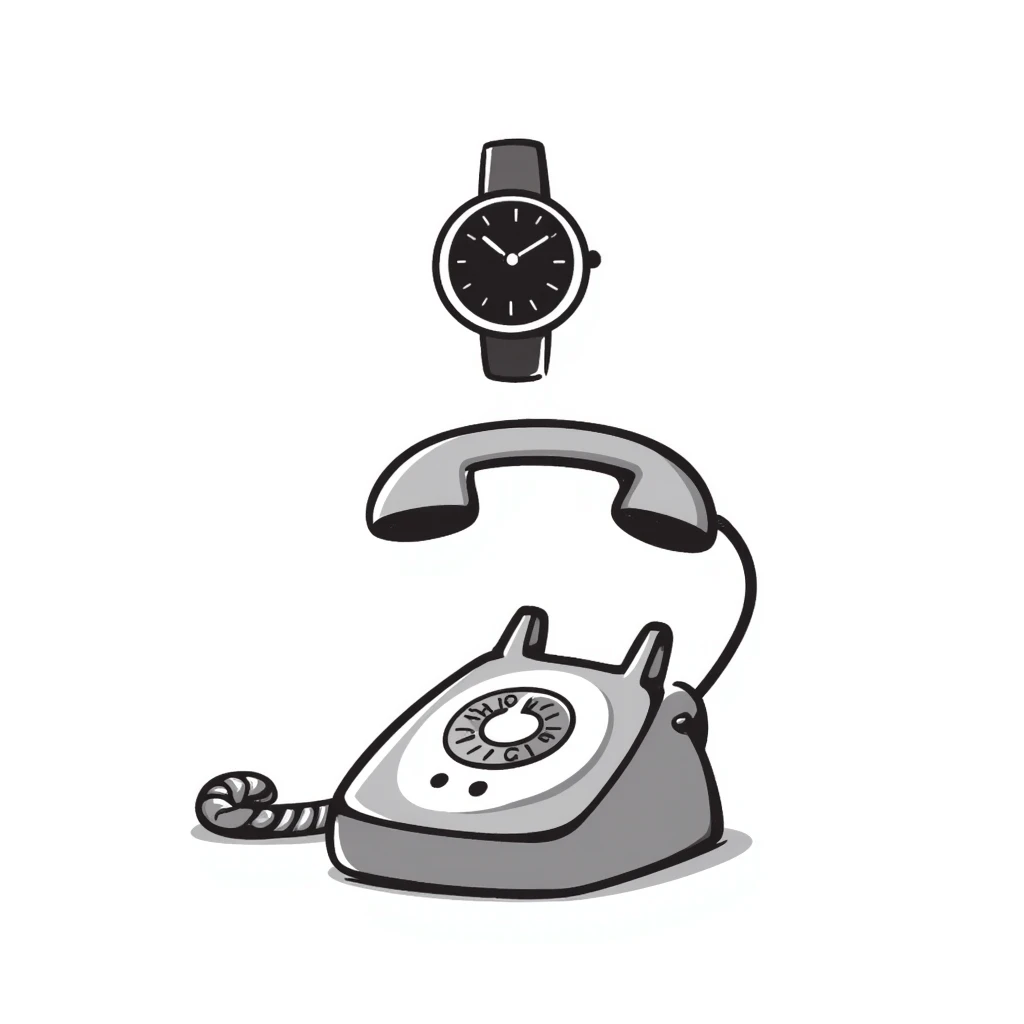 simple telephone sitting underneath a round wristwatch emoji