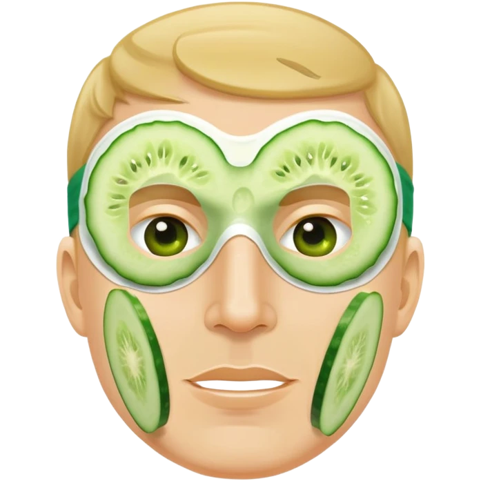white man with a green facial mask and cucumber slices on eyes emoji