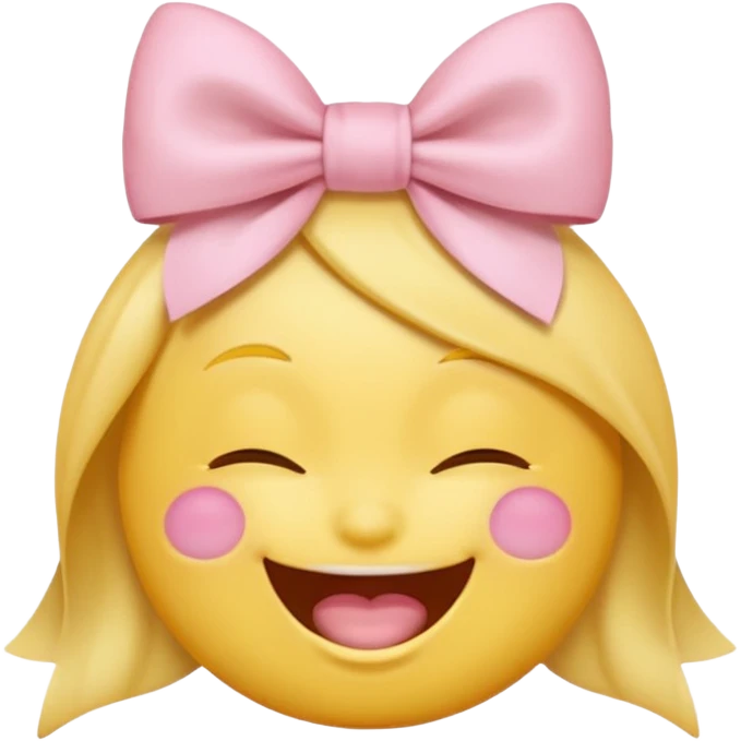 classic yellow laughing emoji with a very pretty pale pale pink bow no nose and closed eyes emoji