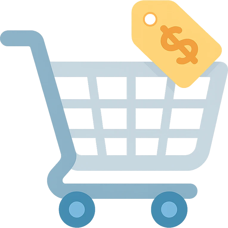 Shopping cart with a price tag, simple emoji style emoji