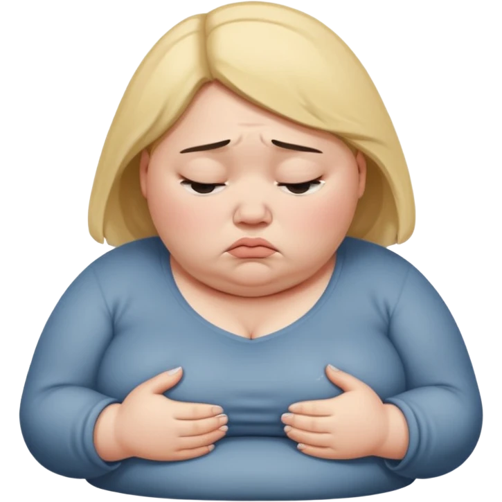 fat woman slouched, looking exhausted and sad emoji