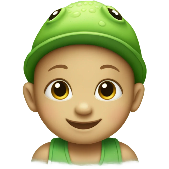 Baby wearing a frog hat emoji