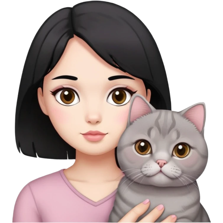 can you make a black hair one, pink blush, brown eyes with grey scottish fold cat?

 emoji
