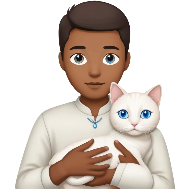 asian men holding white cat with blue eyes emoji