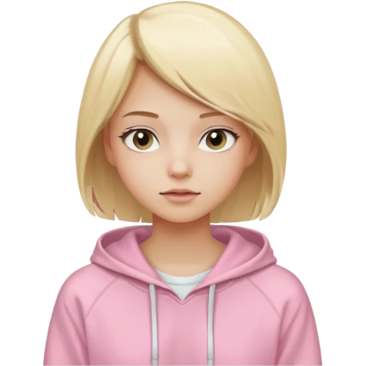 blonde girl, straight hair, minimal makeup, wearing a pastel pink hoodie and white shorts emoji