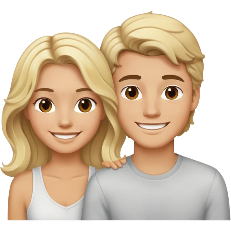 Hot blonde with mid length wavy hair and brunette white boy smiling  emoji